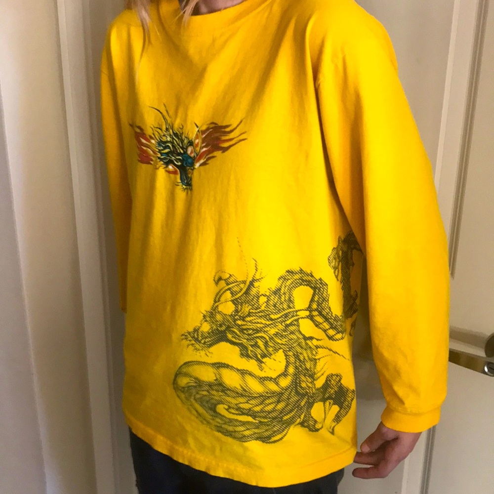 Y2K yellow long sleeve dragon shirt